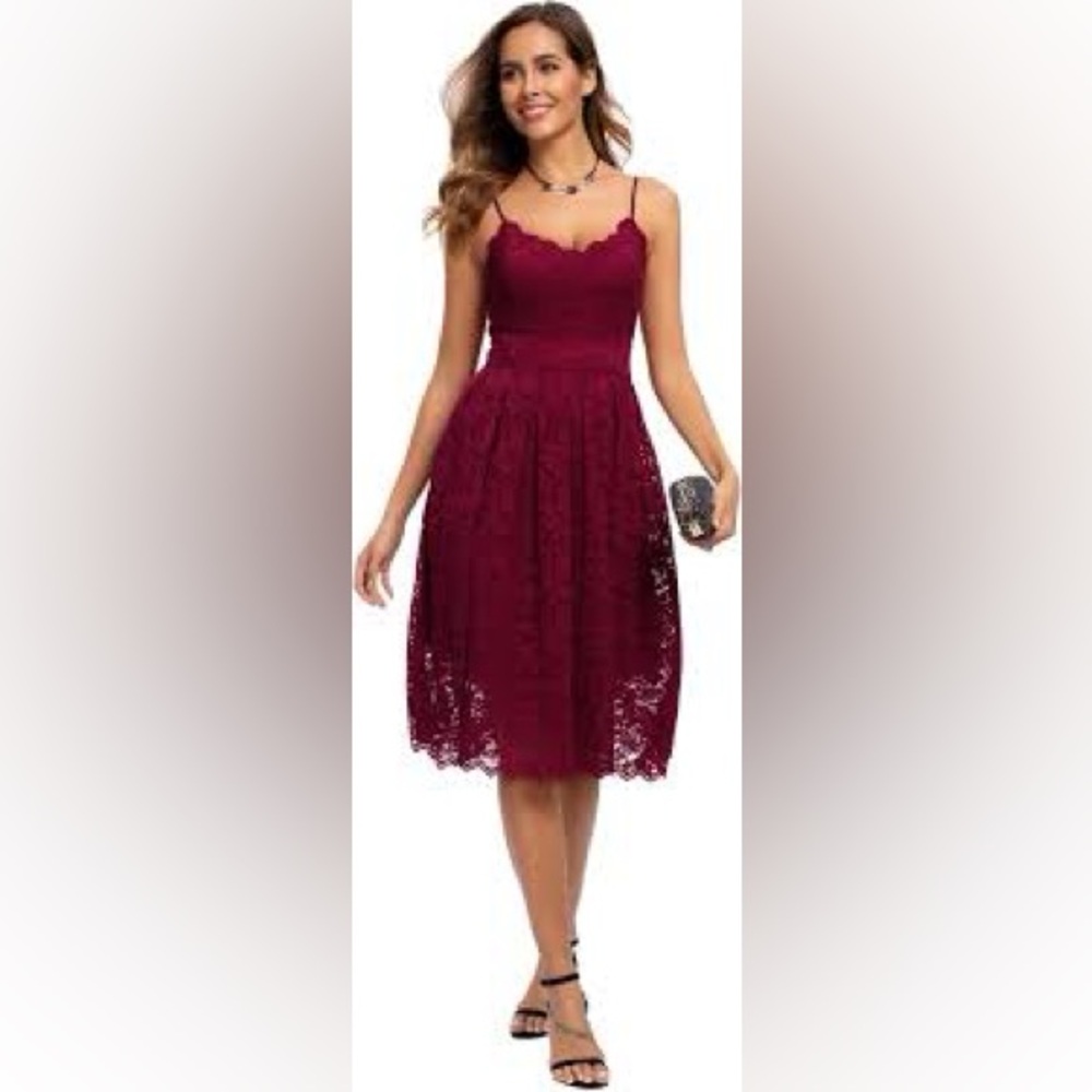 Atnlewhi Dress Burgundy Sweetheart Lace Crochet Romantic Victorian Boho Size M